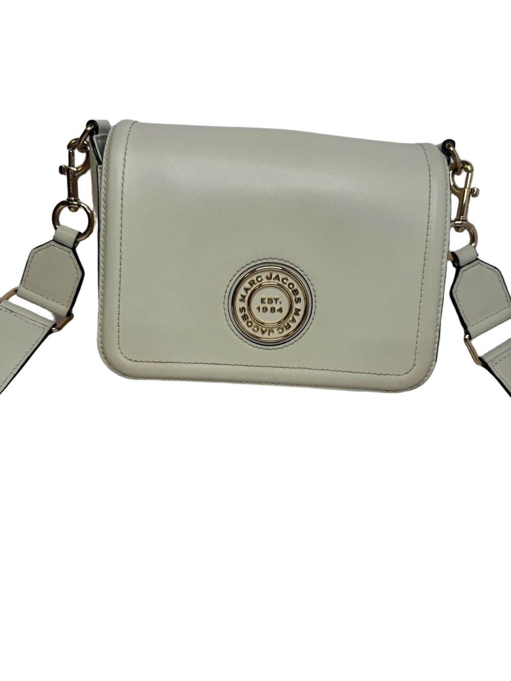 #395 Marc Jacobs Insignia Full Flap Logo Leather Shoulder Crossbody Bag